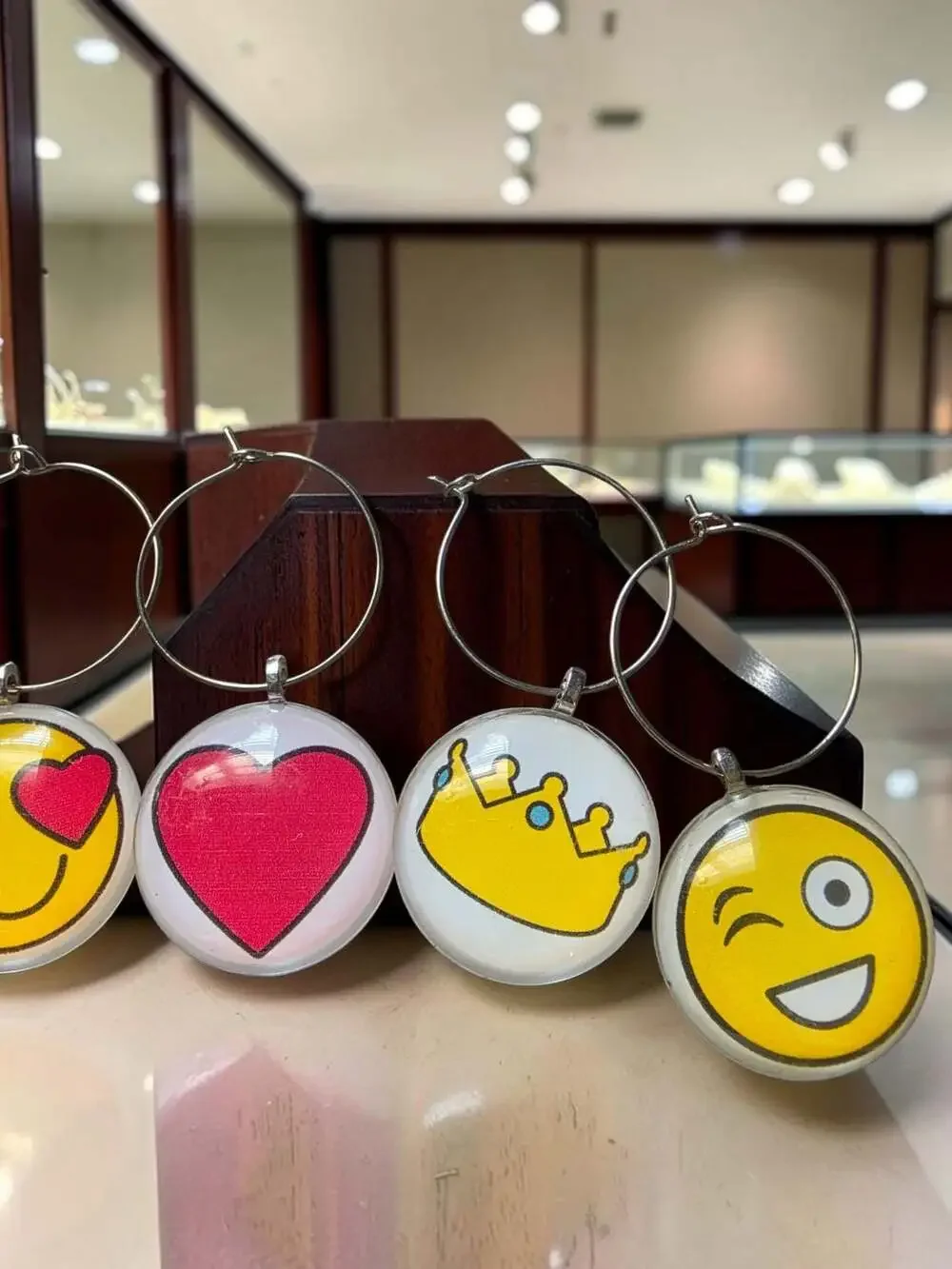 Set of 6 Emoji Wine Glass Charms with Heart and Crown Designs